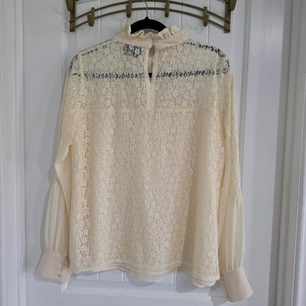 Tuckernuck High Neck Long Sleeve Cream Lace Rosalee Blouse XL - Picture 6 of 12